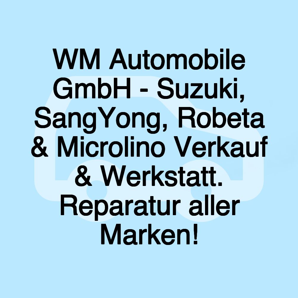 WM Automobile GmbH - Suzuki, SangYong, Robeta & Microlino Verkauf & Werkstatt. Reparatur aller Marken!